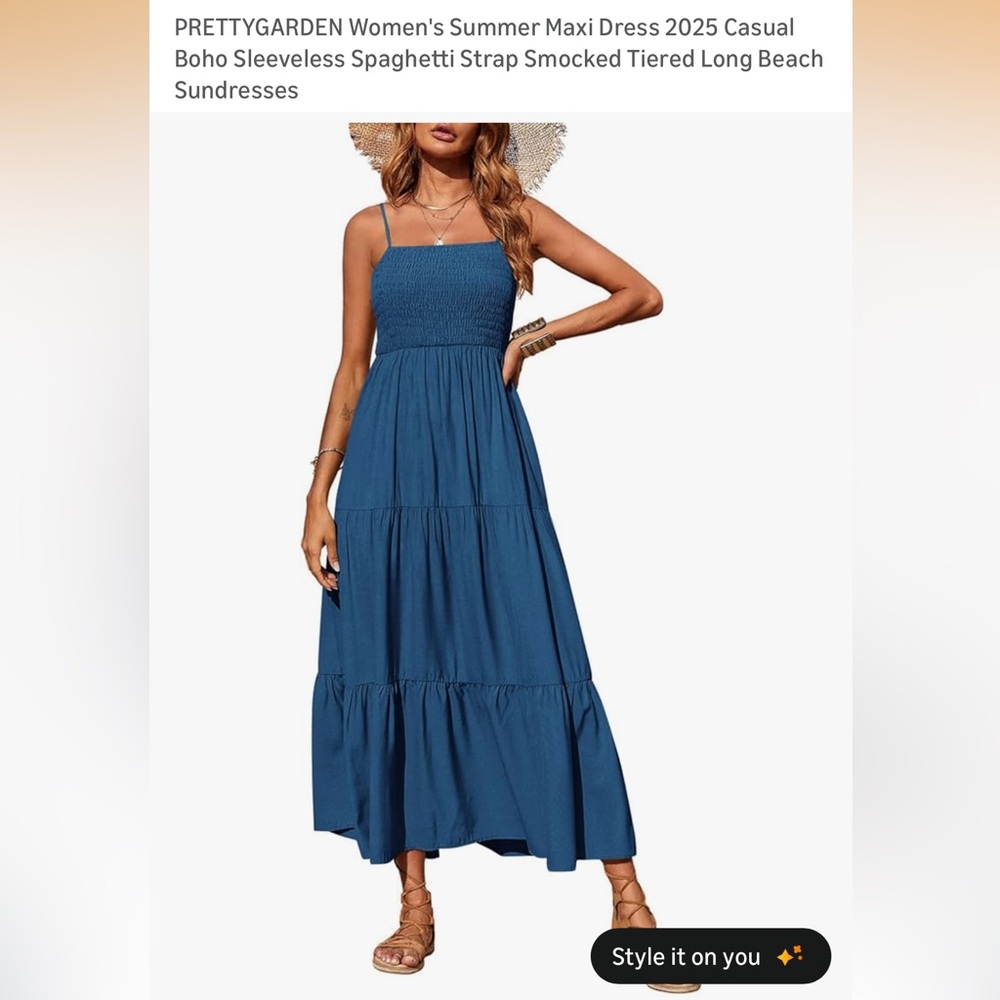 PRETTYGARDEN Amazon smocked spaghetti strap tiered maxi dress size small blue